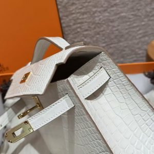 Hermes Kelly Pochette Handmade In Alligator Leather from Mississippi Gold Hardware 8L Beton - Image 6