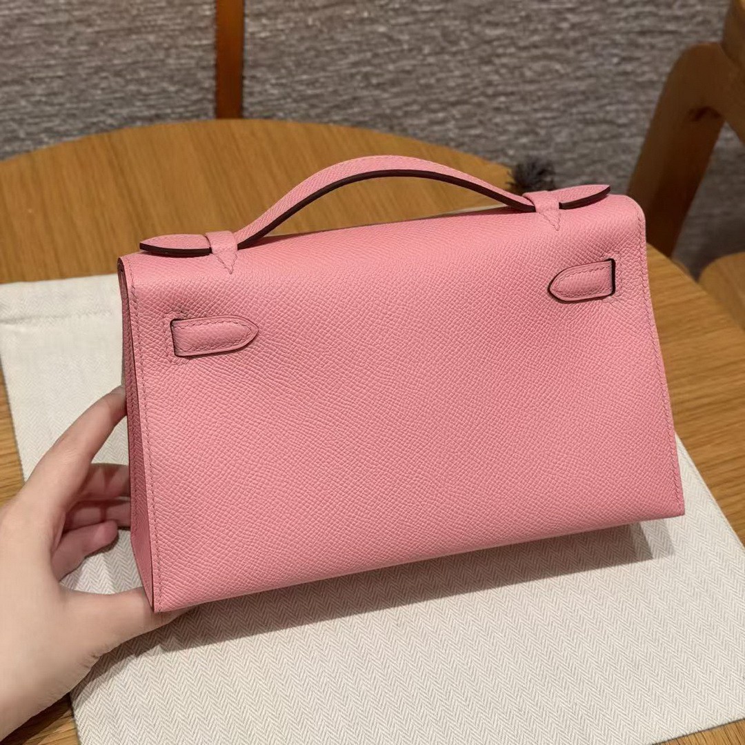 Hermes Kelly Pochette Handmade In Epsom Calfskin Leather Gold Hardware 1Q Rose Confetti - Image 2