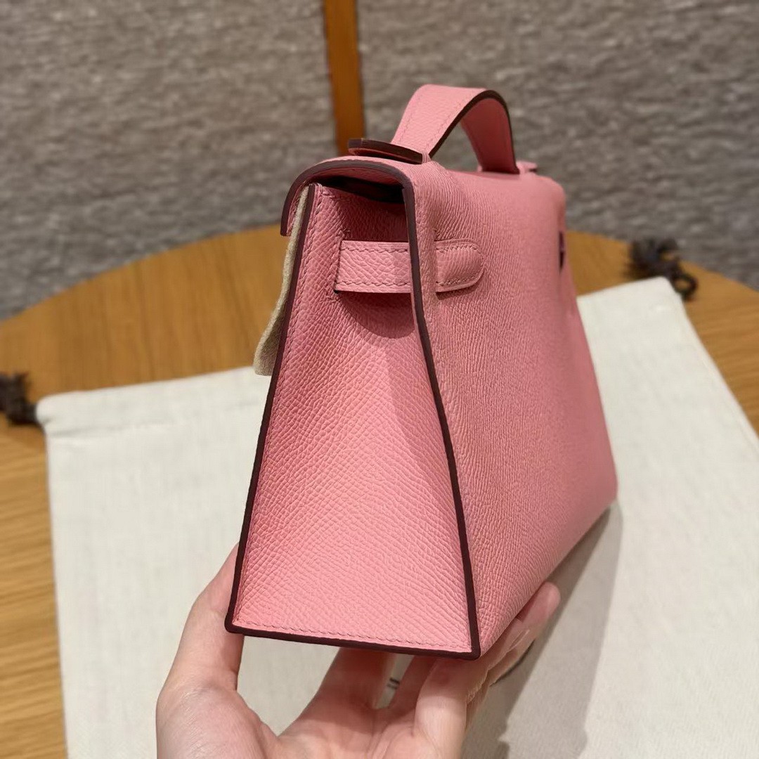 Hermes Kelly Pochette Handmade In Epsom Calfskin Leather Gold Hardware 1Q Rose Confetti - Image 21