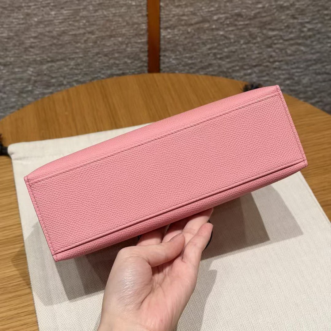 Hermes Kelly Pochette Handmade In Epsom Calfskin Leather Gold Hardware 1Q Rose Confetti - Image 20