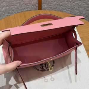 Hermes Kelly Pochette Handmade In Epsom Calfskin Leather Gold Hardware 1Q Rose Confetti - Image 19