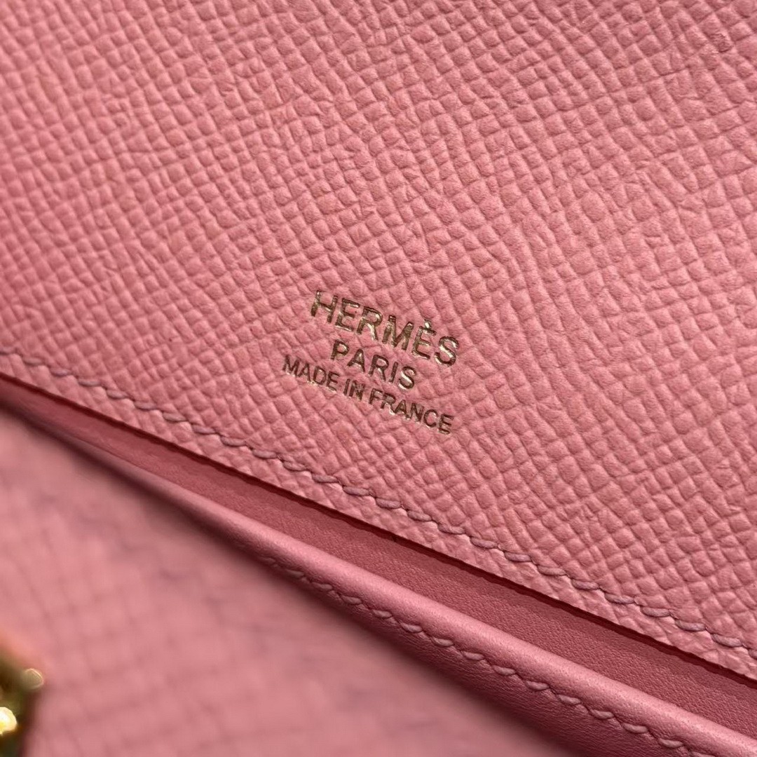 Hermes Kelly Pochette Handmade In Epsom Calfskin Leather Gold Hardware 1Q Rose Confetti - Image 18