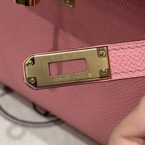 Hermes Kelly Pochette Handmade In Epsom Calfskin Leather Gold Hardware 1Q Rose Confetti - Image 16