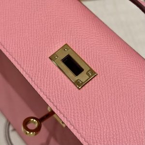 Hermes Kelly Pochette Handmade In Epsom Calfskin Leather Gold Hardware 1Q Rose Confetti - Image 14