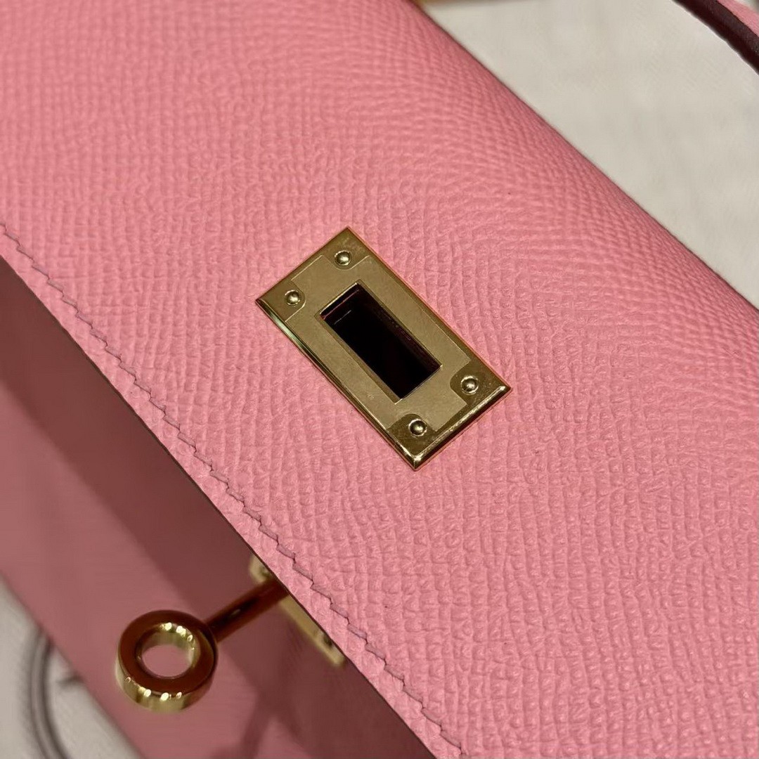 Hermes Kelly Pochette Handmade In Epsom Calfskin Leather Gold Hardware 1Q Rose Confetti - Image 14