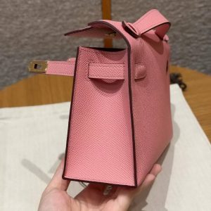 Hermes Kelly Pochette Handmade In Epsom Calfskin Leather Gold Hardware 1Q Rose Confetti - Image 12