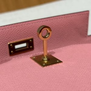 Hermes Kelly Pochette Handmade In Epsom Calfskin Leather Gold Hardware 1Q Rose Confetti - Image 11
