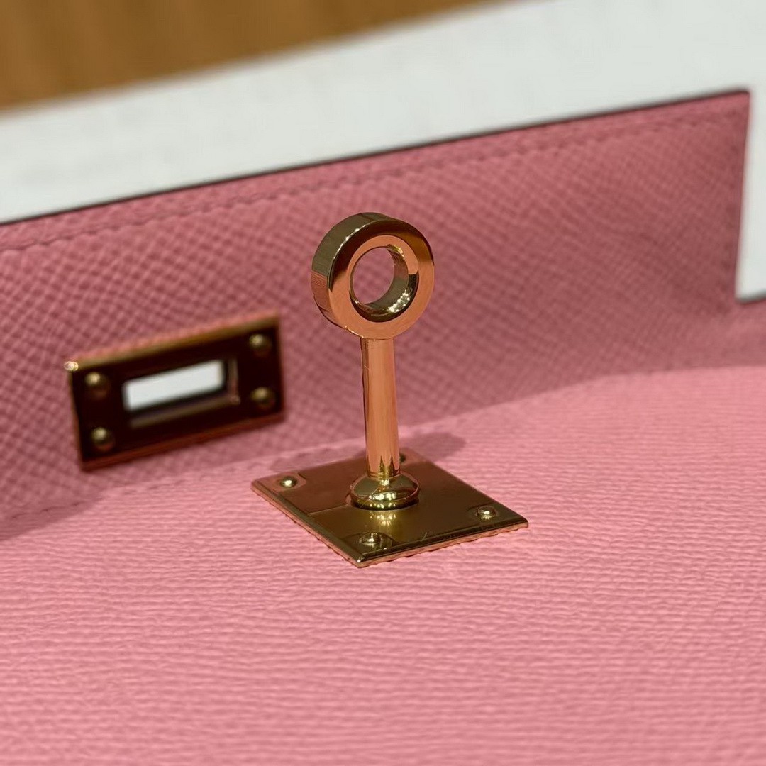 Hermes Kelly Pochette Handmade In Epsom Calfskin Leather Gold Hardware 1Q Rose Confetti - Image 11