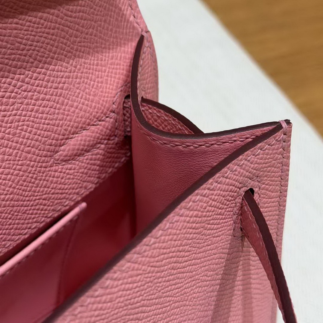 Hermes Kelly Pochette Handmade In Epsom Calfskin Leather Gold Hardware 1Q Rose Confetti - Image 10