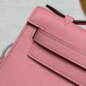 Hermes Kelly Pochette Handmade In Epsom Calfskin Leather Gold Hardware 1Q Rose Confetti - Image 9