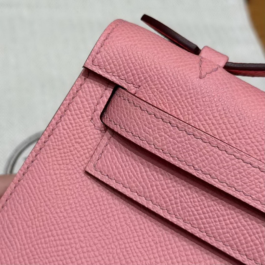 Hermes Kelly Pochette Handmade In Epsom Calfskin Leather Gold Hardware 1Q Rose Confetti - Image 9