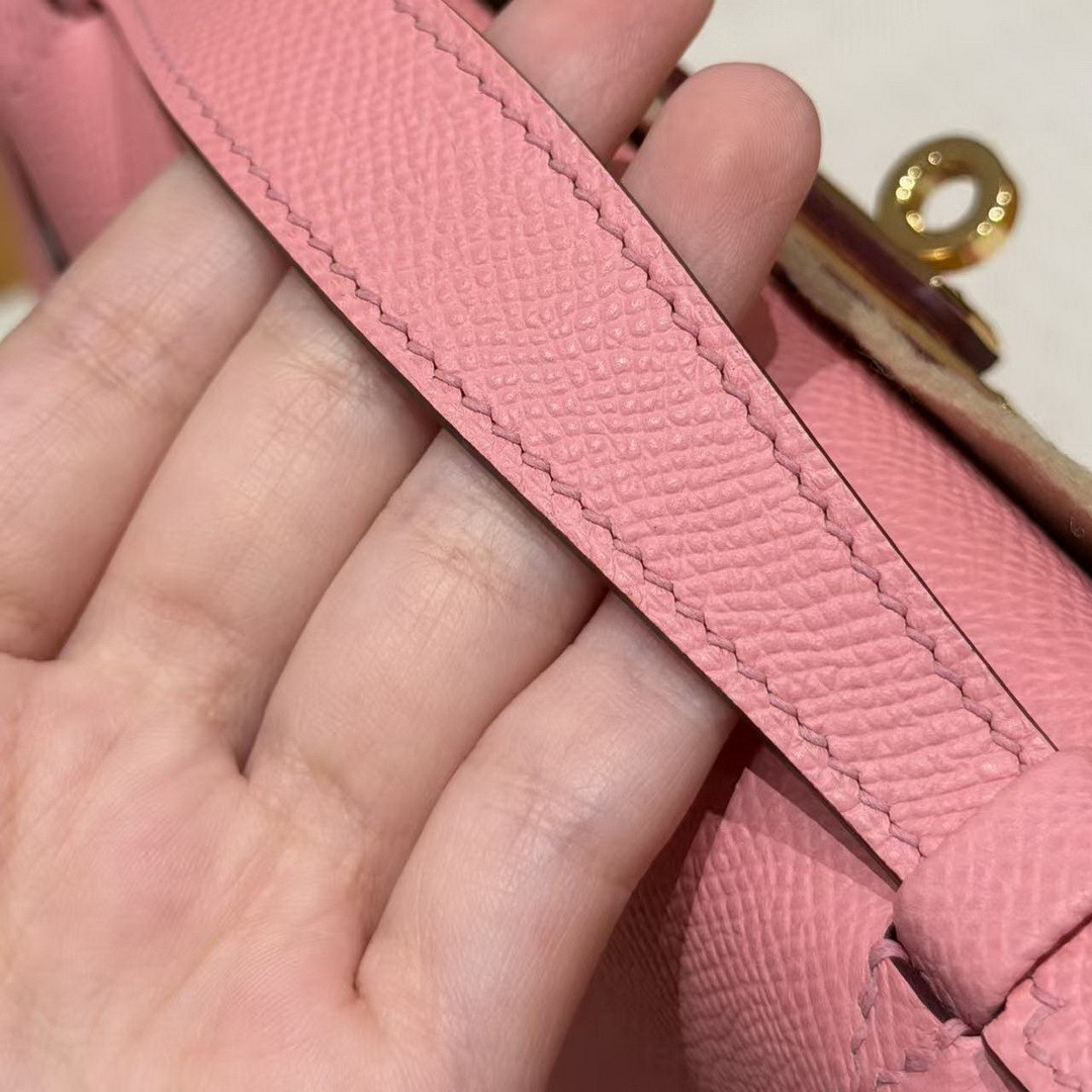 Hermes Kelly Pochette Handmade In Epsom Calfskin Leather Gold Hardware 1Q Rose Confetti - Image 8