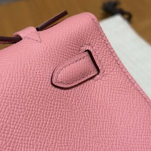 Hermes Kelly Pochette Handmade In Epsom Calfskin Leather Gold Hardware 1Q Rose Confetti - Image 7