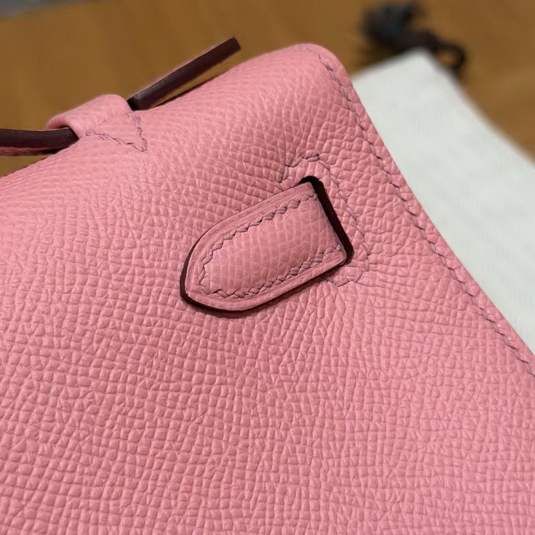 Hermes Kelly Pochette Handmade In Epsom Calfskin Leather Gold Hardware 1Q Rose Confetti - Image 7