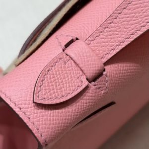 Hermes Kelly Pochette Handmade In Epsom Calfskin Leather Gold Hardware 1Q Rose Confetti - Image 6