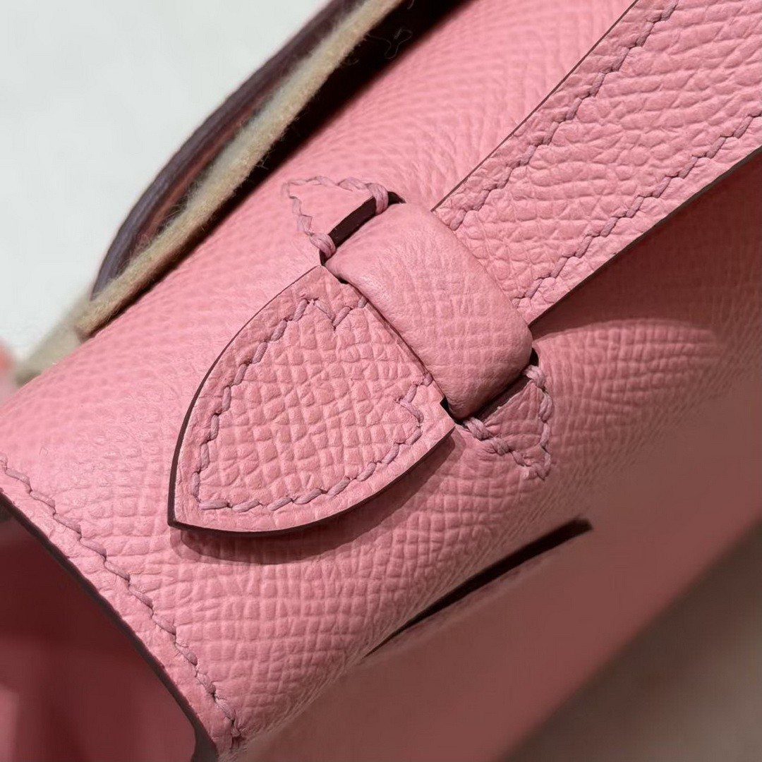 Hermes Kelly Pochette Handmade In Epsom Calfskin Leather Gold Hardware 1Q Rose Confetti - Image 6