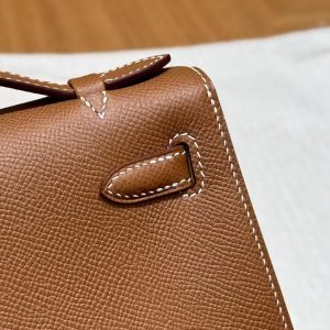 Hermes Kelly Pochette Handmade In Epsom Calfskin Leather Gold Hardware 37 Gold - Image 15