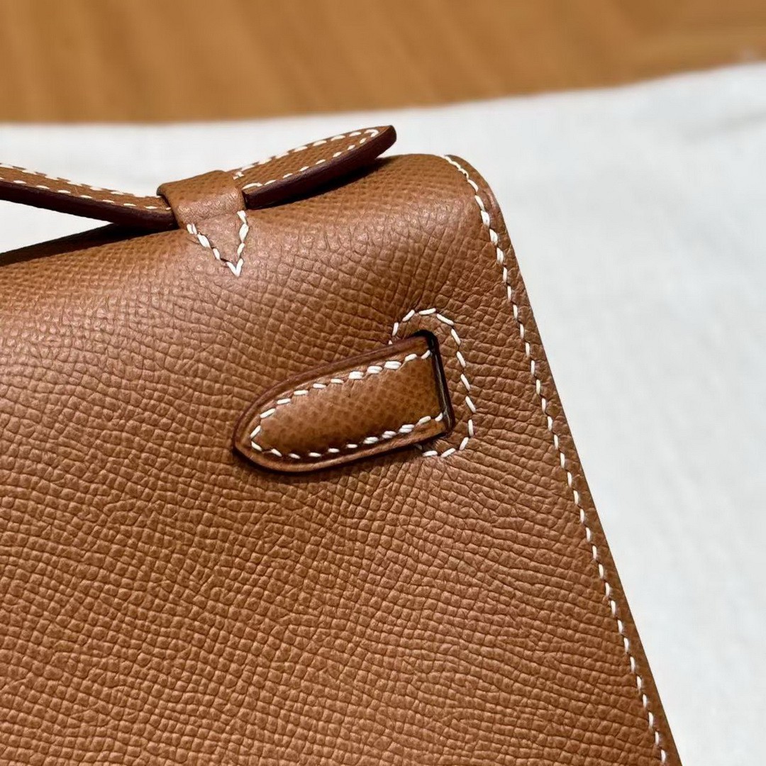 Hermes Kelly Pochette Handmade In Epsom Calfskin Leather Gold Hardware 37 Gold - Image 15