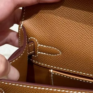 Hermes Kelly Pochette Handmade In Epsom Calfskin Leather Gold Hardware 37 Gold - Image 8