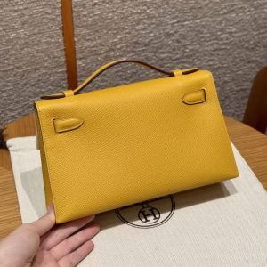 Alternative view of Hermes Kelly Pochette Handmade In Epsom Calfskin Leather Gold Hardware 9D Jaune Amber