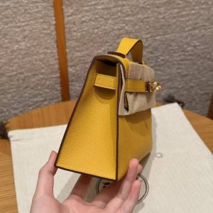 Hermes Kelly Pochette Handmade In Epsom Calfskin Leather Gold Hardware 9D Jaune Amber - Image 18