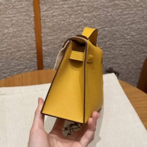 Hermes Kelly Pochette Handmade In Epsom Calfskin Leather Gold Hardware 9D Jaune Amber - Image 17