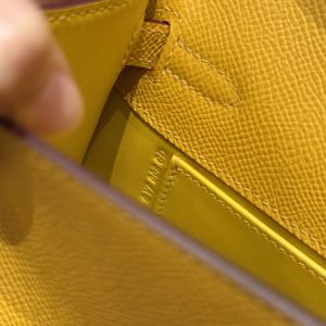 Hermes Kelly Pochette Handmade In Epsom Calfskin Leather Gold Hardware 9D Jaune Amber - Image 14