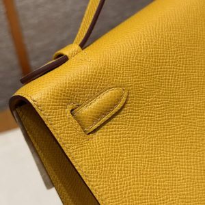 Hermes Kelly Pochette Handmade In Epsom Calfskin Leather Gold Hardware 9D Jaune Amber - Image 7