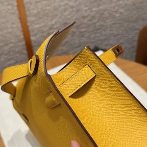 Hermes Kelly Pochette Handmade In Epsom Calfskin Leather Gold Hardware 9D Jaune Amber - Image 6