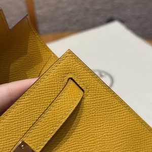 Hermes Kelly Pochette Handmade In Epsom Calfskin Leather Gold Hardware 9D Jaune Amber - Image 5