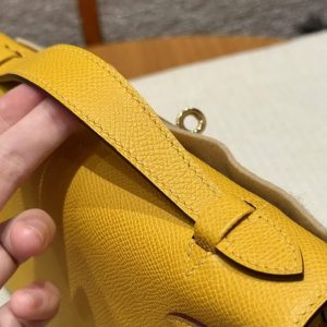 Hermes Kelly Pochette Handmade In Epsom Calfskin Leather Gold Hardware 9D Jaune Amber - Image 4