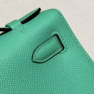 Hermes Kelly Pochette Handmade In Epsom Calfskin Leather Silver Hardware 0Z Vert Comics - Image 5