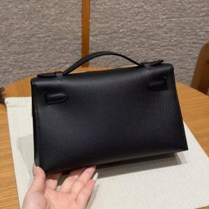 Alternative view of Hermes Kelly Pochette Handmade In Epsom Calfskin Leather Silver Hardware 89 Noir