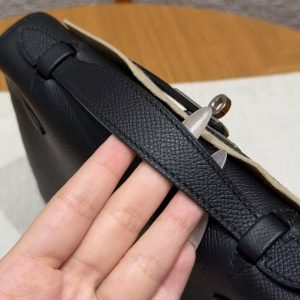 Hermes Kelly Pochette Handmade In Epsom Calfskin Leather Silver Hardware 89 Noir - Image 18