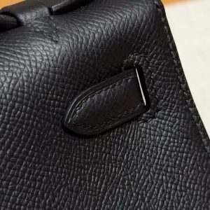 Hermes Kelly Pochette Handmade In Epsom Calfskin Leather Silver Hardware 89 Noir - Image 17