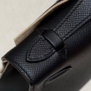 Hermes Kelly Pochette Handmade In Epsom Calfskin Leather Silver Hardware 89 Noir - Image 16