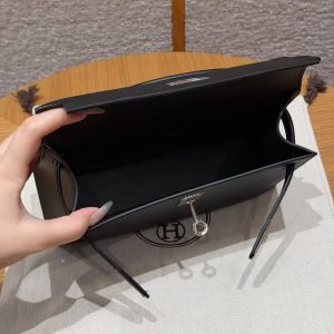 Hermes Kelly Pochette Handmade In Epsom Calfskin Leather Silver Hardware 89 Noir - Image 15
