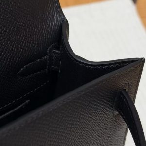Hermes Kelly Pochette Handmade In Epsom Calfskin Leather Silver Hardware 89 Noir - Image 8