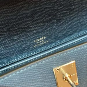 Hermes Kelly Pochette Handmade In Epsom Calfskin Leather Silver Hardware S4 Deep Blue - Image 11