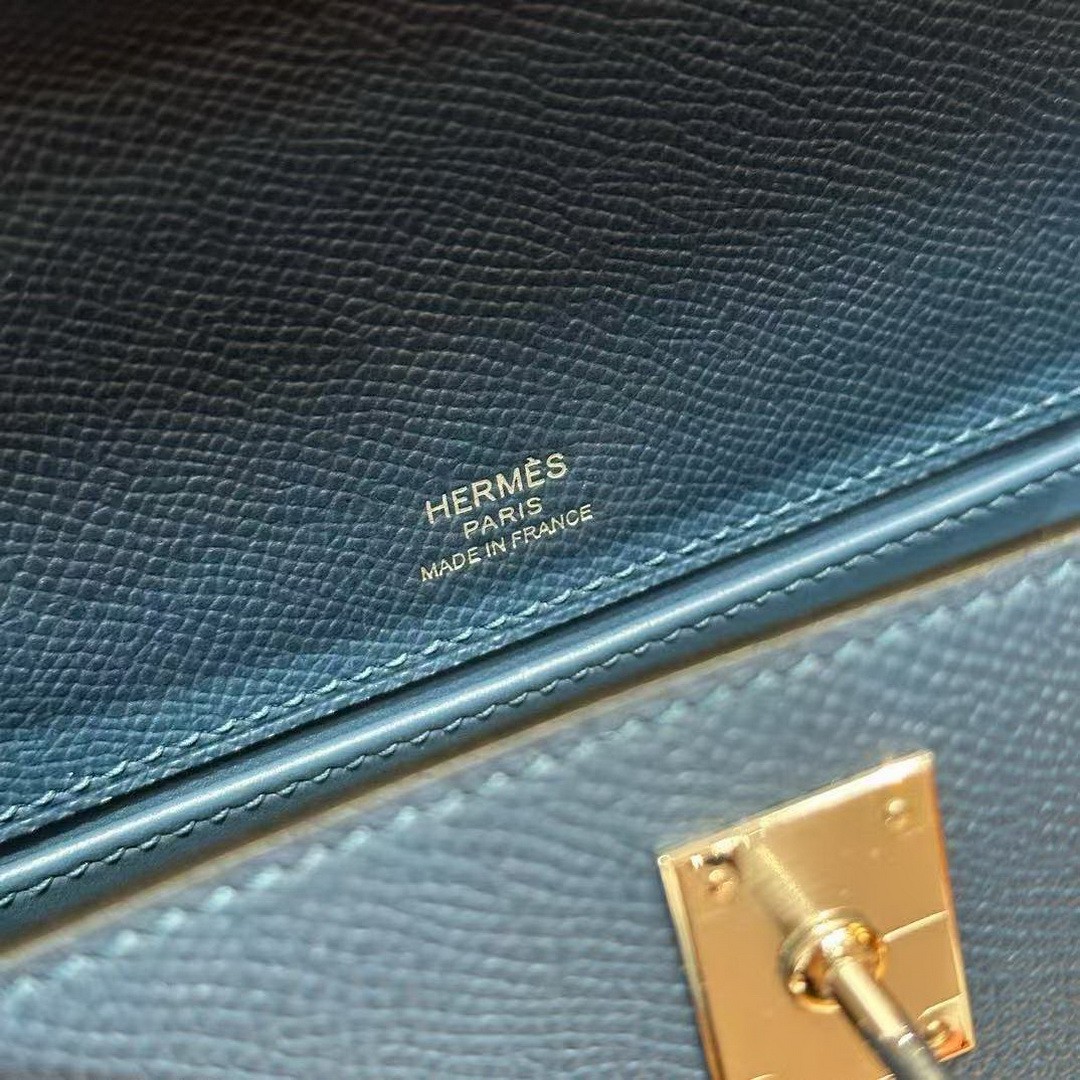 Hermes Kelly Pochette Handmade In Epsom Calfskin Leather Silver Hardware S4 Deep Blue - Image 11