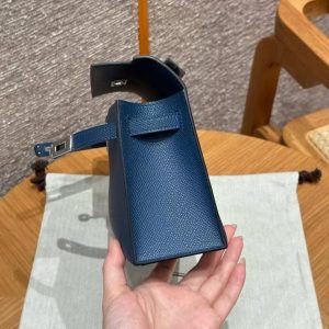 Hermes Kelly Pochette Handmade In Epsom Calfskin Leather Silver Hardware S4 Deep Blue - Image 5