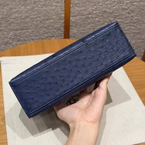 Hermes Kelly Pochette Handmade In KK Ostrich Leather from South Africa Gold Hardware 73 Blue Saphir - Image 16