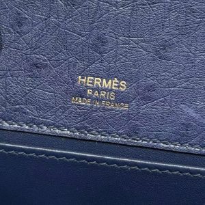Hermes Kelly Pochette Handmade In KK Ostrich Leather from South Africa Gold Hardware 73 Blue Saphir - Image 14