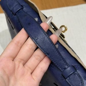Hermes Kelly Pochette Handmade In KK Ostrich Leather from South Africa Gold Hardware 73 Blue Saphir - Image 5