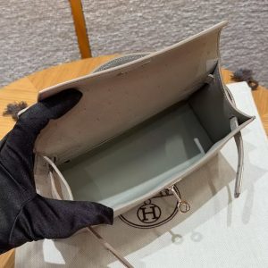 Hermes Kelly Pochette Handmade In KK Ostrich Leather from South Africa Silver Hardware 80 Girs Perle - Image 14