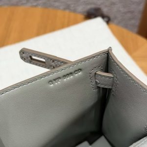 Hermes Kelly Pochette Handmade In KK Ostrich Leather from South Africa Silver Hardware 80 Girs Perle - Image 12
