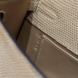 Hermes Kelly Pochette Handmade In Lizard Leather from South Africa Gold Hardware 0M Chai - Image 15