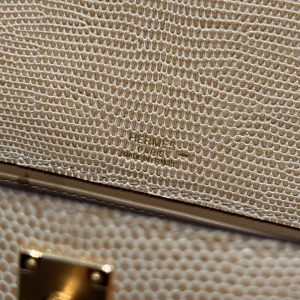 Hermes Kelly Pochette Handmade In Lizard Leather from South Africa Gold Hardware 0M Chai - Image 14