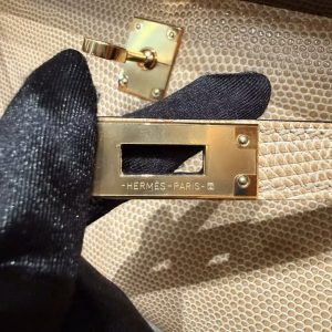 Hermes Kelly Pochette Handmade In Lizard Leather from South Africa Gold Hardware 0M Chai - Image 13