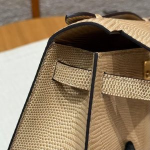 Hermes Kelly Pochette Handmade In Lizard Leather from South Africa Gold Hardware 0M Chai - Image 10